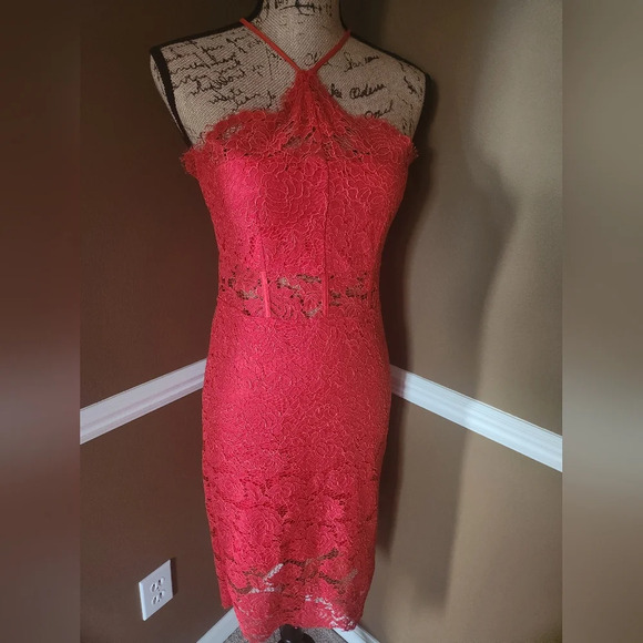 Express Dresses & Skirts - Gorgeous Express Red Lace Corset Waist Cocktail Dress